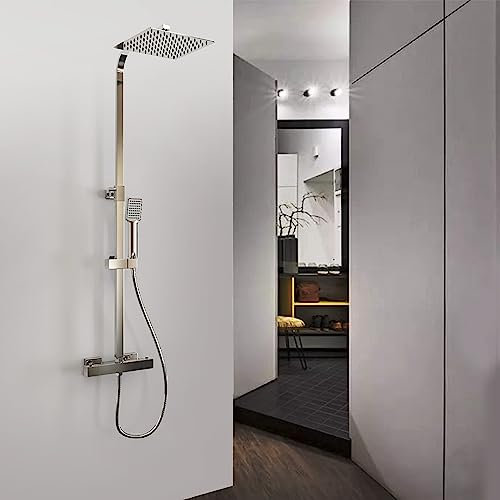 Aica Sanitarios Columna Ducha Termostática en Cromo 80-120cm Regulable en Altura de Barra y Ángulo de Alcachofa Superior, Ducha de Baño