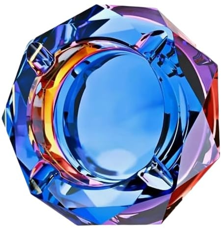 Coomin 4.6in Ash Tray, Heavy K9 Sparkly Crystal Glass Ashtray, Blue Violet