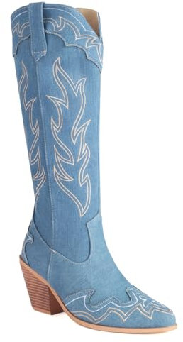 Donne Western Stivali da cowboy with Embroidered Moda Retrò Classico Tall Boot Pull On per donne Ragazze Le signore Blu Numero 44