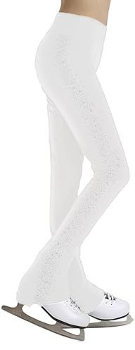 winying Eiskunstlauf Hose Mädchen Mit Strass Lang Sporthose Kompression Trainingshose Rollkunstlauf Leggings Strumpfhose Gymnastik Hose Weiß A 122-128