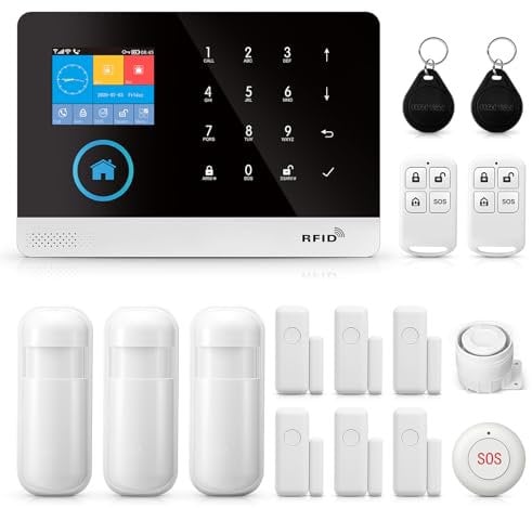 Sistema di allarme wireless fai da te per la sicurezza domestica intelligente con rilevatore di movimento, notifiche con app, sensore porta/finestra, sirena, compatibile con Alexa, senza costi mensili