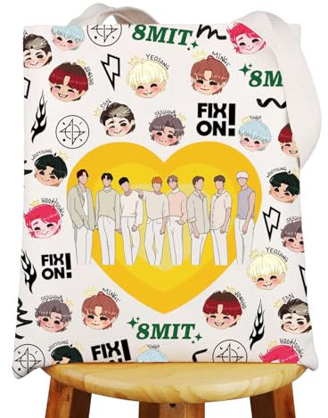 MYSOMY K-Pop Group Tote Bag K Pop Lover Gifts Music Group Members Canvas Shoulder Bag K-Pop Band Merchandise, 8 m1t Tb, INCH