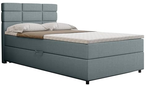Boxspringbett Reve, 120x200 Polsterbett mit Bettkast und Topper - hellblau