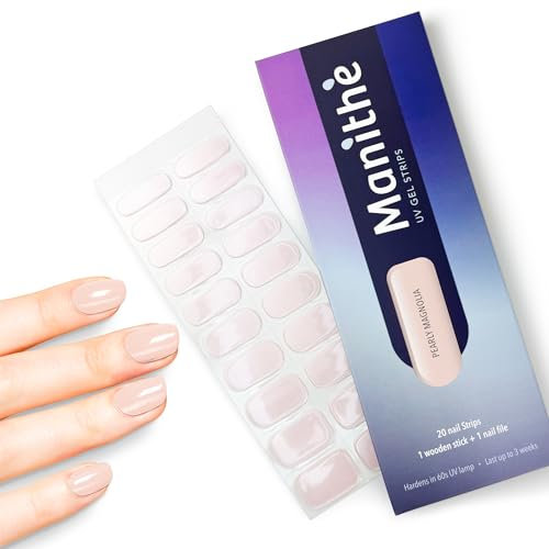 Manithè - Smalto Adesivo Gel UV - Colore perlato (Pearly Magnolia) Pellicola per Unghie Autoadesiva - Manicure Semipermanente - Nail Wraps Gel UV - Kit 20 PCS