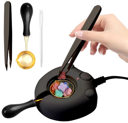 WUERLIN Electric Wax Seal Warmer, Black Wax Seal Kit with Spoon and Tweezers Great Tool for DIY Wax Seals, Wax Seal Stamp and Melting Wax Seal Sticks Sealing Wax Beads (Black)