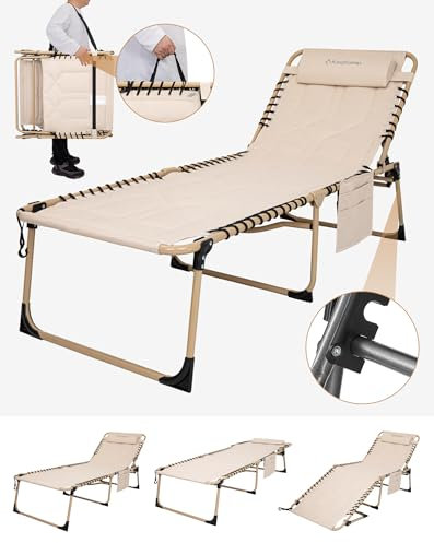 KingCamp Übergroße Sonnenliege Klappbar 5-Fach Verstellbar Gartenliege Liegestuhl Dreibeinliege Liege Campingliege mit Kopfkissen und Seitentasche bis 200 kg für Garten Urlaub Strand Pool 200 x 68 cm