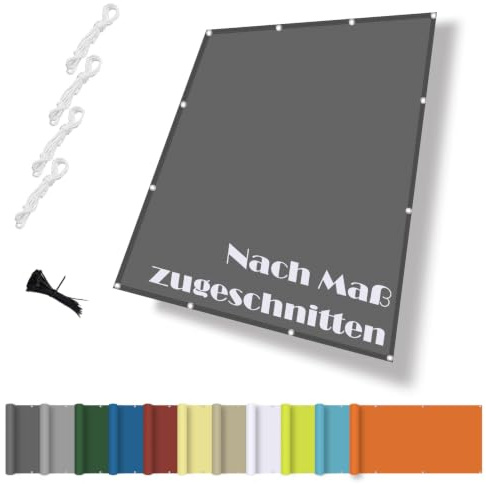 MENGH Stoff für Sonnensegel,Sonnenschutz Garten mit Seil,Sonnensegel Wasserdicht Rechteck,Sonnenschutz Rechter Winkel Schutzfür überdachung Balkon Terrasse Schwimmbad Anthrazit 2x6m