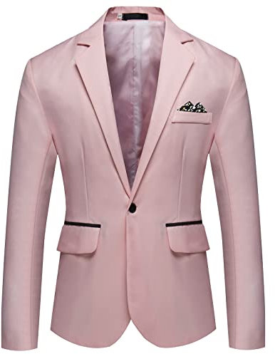 Blazer alla moda da uomo, giacche da uomo eleganti casual slim fit tinta unita blazer monopetto da uomo giacche casual con tasca giacca da uomo a maniche lunghe, rosa, XL