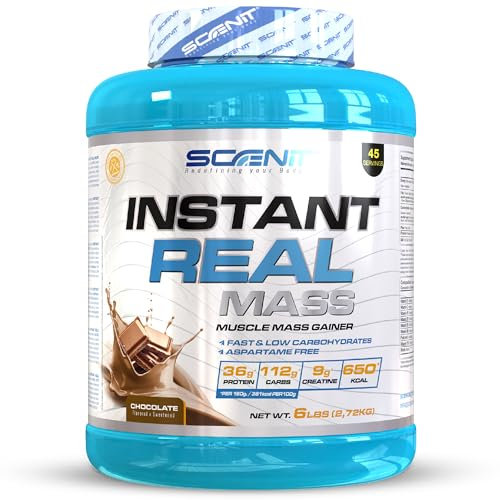 Instant Real Mass - 2,72 kg - Gainer Prise de Masse - Gainer Mass - Proteine mass gainer - Mass Gainer - Weight Gainer - Proteine Gainer - Gainer avec Creatine (2,72 kg, Chocolat)