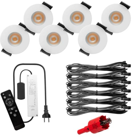 S-Polytec PREMIUM Mini LED- Einbauspots Warmweiss 3.000K, DIMMBAR, IP65, FUNK 3W Einbaustrahler Terrassenüberdachung, Bad, Sauna mit Fernbedienung (WEISS, 6x LED-SET)
