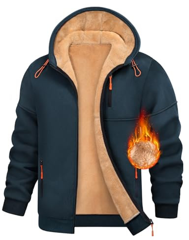 Vijamiy Felpa Uomo con Cappuccio Invernale Stare al Caldo Felpa Zip Pullover Giacca Fleece Hoodie Sweatshirt Casual con Giacca Sportiva(Blu Marino,M)