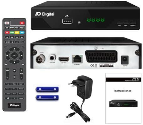 Full HD H.265 10bit HEVC terrestrischer FTA Receiver T2, DVB-T2 H265+, USB, HDMI, LAN, SCART, IR 2in1 Fernbedienung, Schwarz