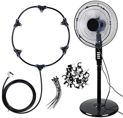 Fan Misting Kit, Outdoor Fan Misting Cooling System with 6 Brass Mist Nozzles Brass Adapter 19.68 Feet Misting Line 20 Cable Tie for Cooling Patio Garden Greenhouse Breeze Connect to Outdoor Fan