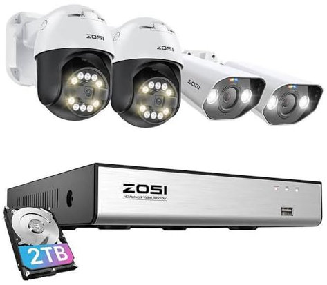 ZOSI IP Camera 2 pcs C296 WiFi 5MP & 2 pcs C182 WiFi 8MP NVR 8ch 2TB HDD