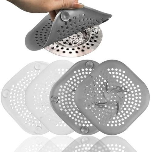 rietegio 4Pcs Silicone Drain Cover Suction Cup Sink Strainer Replacement Sink Strainer Drain Protector Shower Drain Hair Catcher for Bathroom Bathtub Kitchen Outdoor(2White+2Grey)