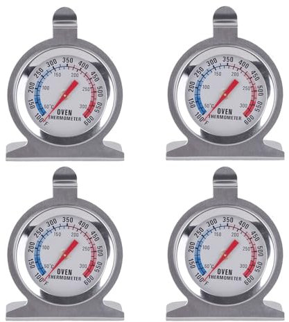 Oven Thermometer for inside Oven,INRIGOROUS Pack of 4 Stainless Steel Dial Oven Thermometer for use with fan, gas, electric, pizza oven, air fryer, range cooker for cooking/baking/grilling/BBQ/Kitchen