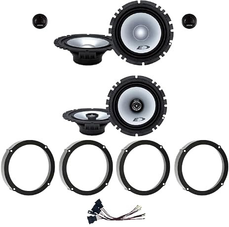 Kit de 6 altavoces Alpine SXE-1750S + SXE-1725S para VW Golf VI VII, VW New Beetle hasta 2010, VW Polo desde 2009 en adelante de 165 mm con 2 soportes delanteros, 2 traseros y 4 conectores