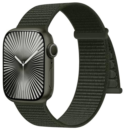 Ynitec Sport Nylon Correa Compatible con Apple Watch 44mm 45mm 42mm 49mm 46mm - Series 10, Correa suave Solo Loop Smartwatch, Pulsera para iWatch Series 10 9 8 7 6 5 4 3 2 1 SE, Verde Militar