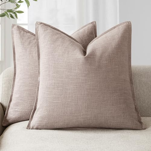 Foindtower Lot de 2 housses de coussin décoratives en lin uni et doux, de style bohème et rustique, pour chaise, canapé, chambre à coucher, salon, décoration d'intérieur, 40,6 x 40,6 cm, rose poudré