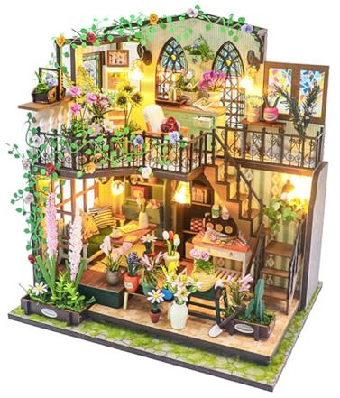 Kit fai da te per casa delle bambole, in miniatura, per casette da giardino, in legno, con mobili e luci, in legno con luce e mobili, in miniatura, per adulti e bambini