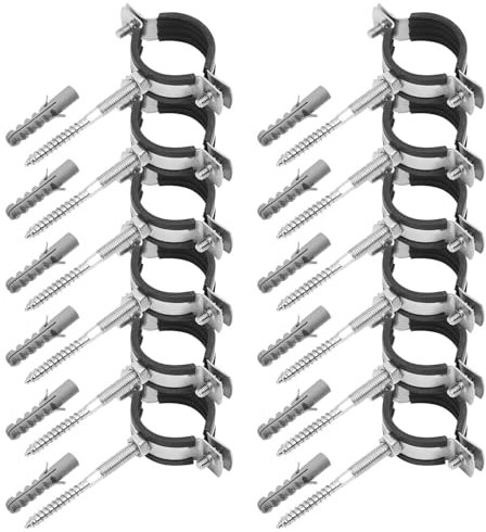 12 Stück Rohrschelle 81×18mm: 12 Schraubrohrschelle + 12 Dübel + Stockschrauben, Rohrbefestigung mit Gummieinlagen für Klempner, Rundleitungen, Lüftungskanäle.