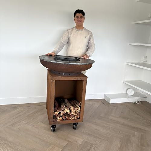 Barbecue Plancha Hermano XXL in acciaio Corten, diametro 80 cm, teglia da 8 mm