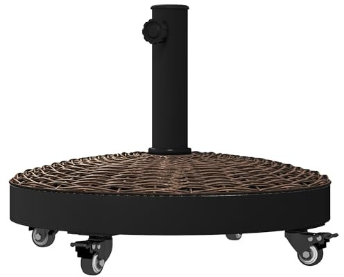 Outsunny Base redonda de 4 ruedas para sombrilla de jardín con freno, base de metal y resina para sombrilla, para mástiles de sombrilla Ø38/48 mm, Ø52x41 cm, bronce y negro