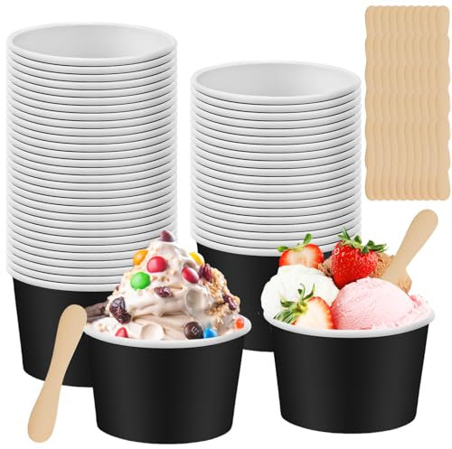 50 Stück Eisbecher Pappe, 240 ml Suppentassen aus Kraftpapier, Bio Pappbecher, Einweg-Kuchenbecher Papier, Suppenbecher to Go, Dessertschale To-go-Becher für Suppe Salat Nachtisch Vorspeisen (Schwarz)