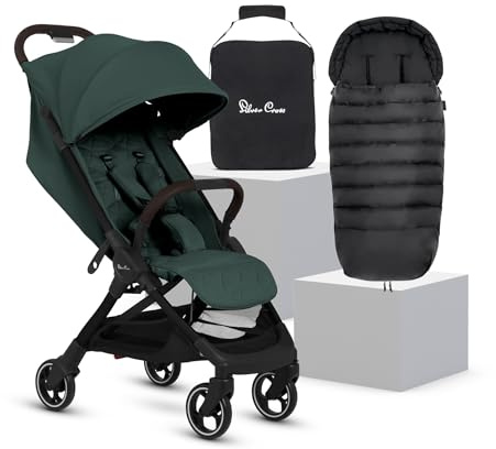 Silver Cross Clic 2 Stroller, Travel Bag & Footmuff, Birth to 22kg, Conifer | For Life on the Go, Our Lightweight, Compact Everyday Stroller, One-Hand Self-Standing Fold, Travel Bag & Footmuff Included