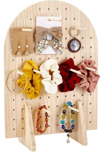 PH PandaHall Holz Stecktafel Präsentationsständer Mit 25 Stück Holzdübelstangen Ovaler Schmuck Organizer Für Schlüsselanhänger Ohrringe Perfekt Für Kunsthandwerksausstellungen 13x29x43cm