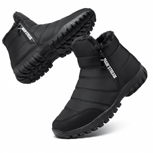Hanani Hombre Botas de Nieve Cálidas y Cómodas Zapatos de Invierno Fur Forro Aire Libre Botas de Nieve Zapatillas de Deporte Senderismo Outdoor Trekking Antideslizante Zapatos Negro EU45