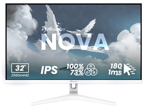 Arozzi Nova Schermo Gamer 32 Pollici 180Hz QHD Bianco | QHD 1440p, Adaptive Sync, HDR10, senza sfarfallio, 100% sRGB, compatibile con PC e console