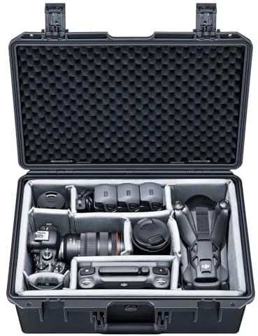 Lykus PVC2 Hard Case with Dividers for Cameras,Lenses,DJI Mavic/Air/Mini | For Photo Cameras,Drones,Portable Cameras and Their Mixes,10 Removable Dividers,Mesh Pockets,IP67 Waterproof,Shockproof