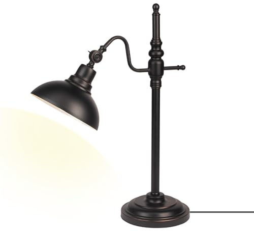 JCPYIUL Industrielle Schreibtischlampe, Schwarze Metall Arbeitslampen, Verstellbare RustikaleModerne Tischlampe, Vintage MetallAugenschonende Leselampe für Büro WohnzimmerWohnheim
