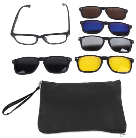 Agatige Magnetische Clip-On-Sonnenbrille, TR, rechteckiger Rahmen, stilvolle Clip-On-Nachtfahrbrille, 5 Clips, Brillengestell für Damen und Herren