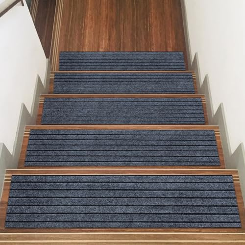 Inscrip Treppenstufen Matten, 15 Stück 70x20cm Anti-Rutsch Treppenmatten, Weich Rechteckig Selbstklebend Innentreppe Treppenstufen Stufenteppich für Kinder, Älteste, Haustiere (Grau)
