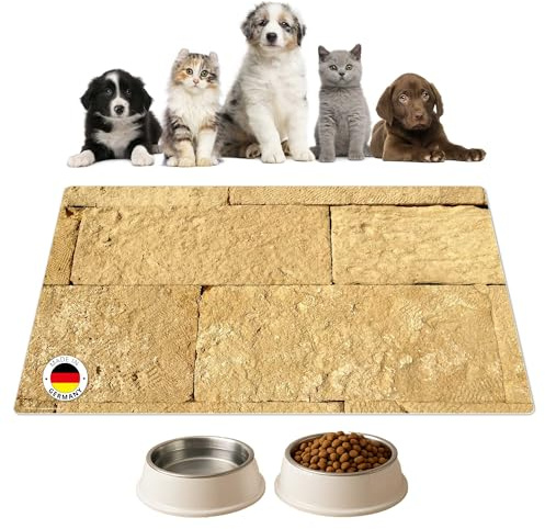 Napfunterlage | Futtermatte für Hunde und Katzen „Mauerwerk beige“ aus Premium Vinyl - 60x40 cm – rutschhemmend, abwaschbar, reißfest - Made in Germany