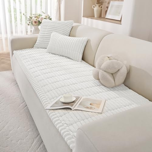 YSTELLAA Sofa Überzug Universelle 1/2/3/4 Sitzer, Anti-Rutsch Sofabezug Flanell, Neu Couch Überzug L/U Form, Gemütlich Sofa Cover Für Wohnzimmer(Weiß, 70x180cm)