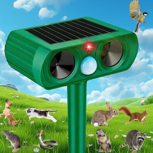 Katzenschreck Ultraschall, Solar Katzenabwehr mit PIR-Bewegungssensor, Wasserdicht Maulwurf Vertreiber, Katzenvertreiber für draußen, Tiervertreiber gegen Katzen, Hunde, Marder, Vögel, 1 Stück