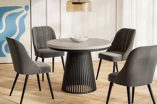 AlpiMeble Runder Esstisch Ausziehbar - Moderner Wohnzimmertisch und Küchentisch - Tisch mit Stabile Metallbeine - Durchmesser 100 cm - Farbe Cashmere - Kollektion Nero