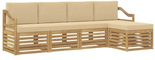 vidaXL Outdoor-Sofagarnitur mit Kissen 5 pcs Weiß und Beige Polyester, Garten, modernes Outdoor-Sofa-Set, Sitzgruppe, Poolmöbel, beigefarbene Textur, braun, Lounge