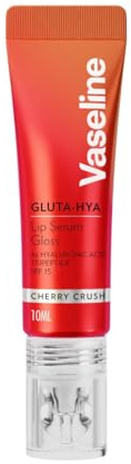 Vaseline Gluta-Hya Cherry Crush Lipgloss, Lippenpflege-Serum mit Hyaluronsäure und GlutaGlow-Technologie, tönend und schützend mit LSF 15 für volle und strahlende Lippen, (Cherry Crush - 1 x 10ml)