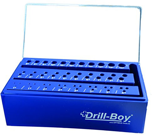 Drill-Boy Kunststoffständer Leerbox Bohrerbrett Aufbewahrungsbox LEER für 55 St. Spiralbohrer 1-13 mm x 0,5 mm + Kernlochgrößen