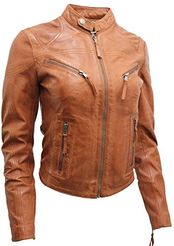 Infinity Women's Casual Tan Leather Biker Jacket 10