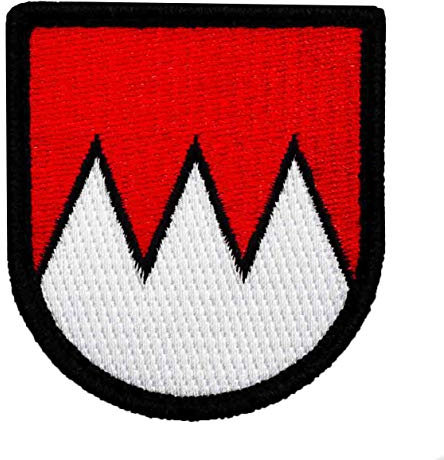 Café Viereck ® Bundeswehr Deutschland Bayern Franken Patch – Gestickt mit Klett – 5,5 cm x 6,5 cm – Rot/Weiß – Franken Wappen Patch