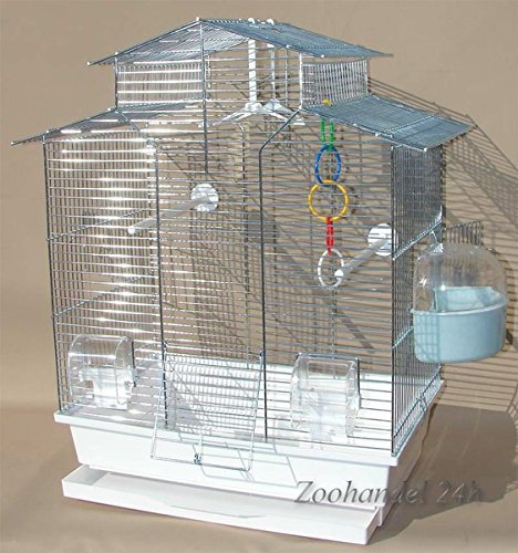 Vogelkäfig,Wellensittichkäfig,Exotenkäfig,60 cm Vogelkäfig Super Trouper Vogelbauer Wellensittich Kanarien Voliere Vogelhaus Käfig IZA 2 II in weiß + 3x GRATIS