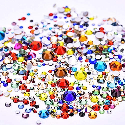 Jollin 3456 Piezas del Strass Abalorios Cristal Vidrio pedrería Espalda Planas Gemas Diamantes Para Uñas Arte 6 Tamaño S4~S12, Color Mixed