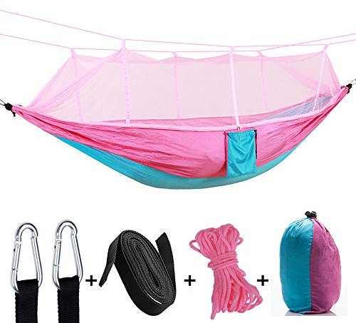 RJHY Outdoor Fallschirm Hängematte Mit Moskitonetz Ultraleichte Nylon Doppel Camping Luftzelt Moskitonetz Hängematte,Pink,260 * 140CM
