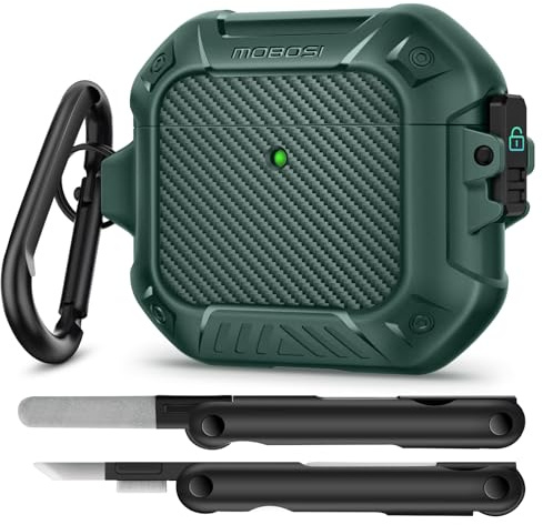 MOBOSI for AirPods 4 Case,Compatible with AirPod 4th Generation Cover [Compatible with MagSafe] Lock&Keychain&Cleaner Kit,Full Body Shockproof Protective Hard Shell (2024),Green