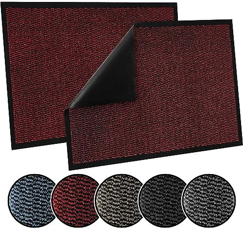 TrendMakers Door Mat Indoor & Outdoor Non-Slip Rubber Backed door mats indoor Super Absorbent Washable Dirt Trapper doormats - Durable & wrinkle-free Barrier Rug (Wine Red/Black - 50cm x 80cm)